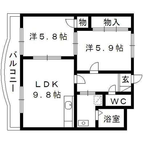 アビタシオンII(2LDK/3階)の間取り写真