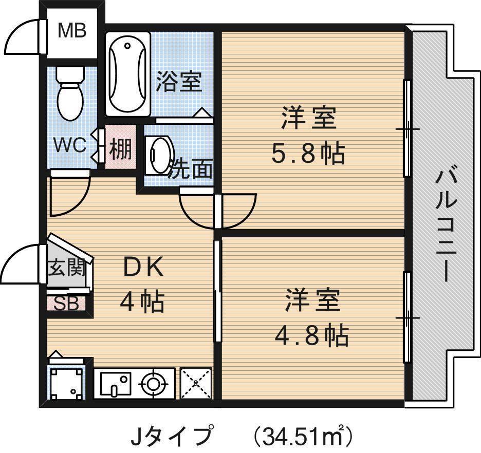 立花アネックス(2DK/2階)の間取り写真