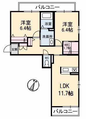 シャーメゾン ヒルズ III棟(2LDK/3階)の間取り写真