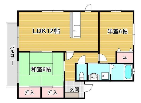 アネシス一枝B棟(2LDK/2階)の間取り写真