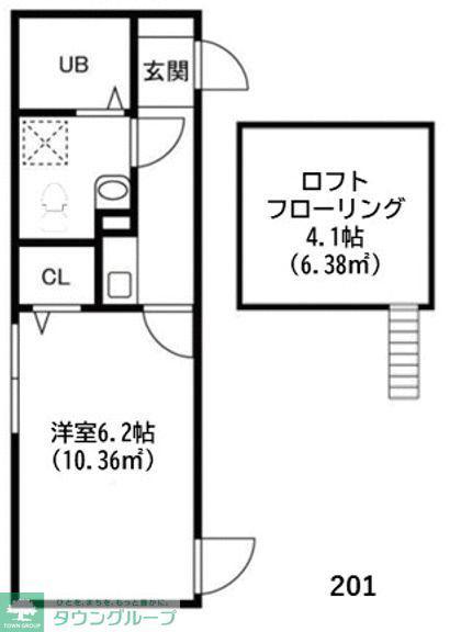 ウエストハイム草加高砂(1K/2階)の間取り写真