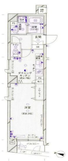 パークウェル方南町(1K/4階)の間取り写真