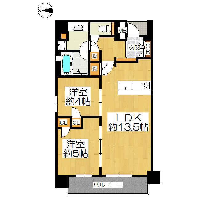 ルーシア京都烏丸御池(2LDK/9階)の間取り写真