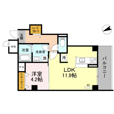パラストKS(1LDK/4階)の間取り写真