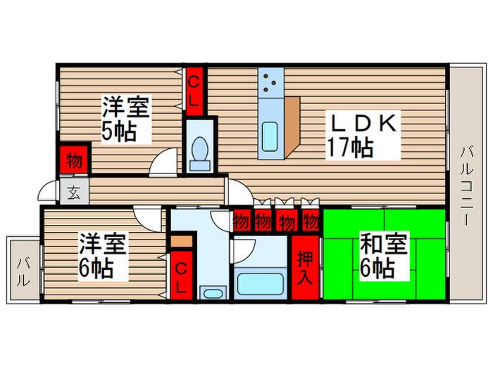 グランダジュール千葉みなと(3LDK/6階)の間取り写真