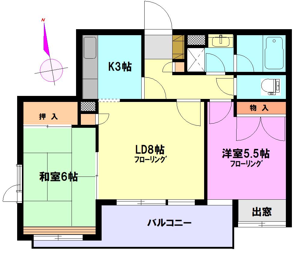 秋桜ハウス川口(2LDK/1階)の間取り写真