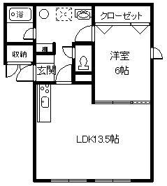 HINOKI MIDORIMACHI(1LDK/1階)の間取り写真