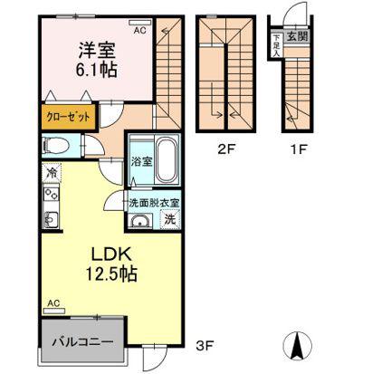 グランエール(1LDK/3階)の間取り写真