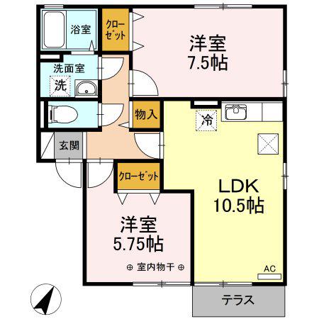 グランシャリオA(2LDK/1階)の間取り写真