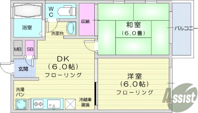 エクセレント南吉成壱番館(2DK/1階)の間取り写真