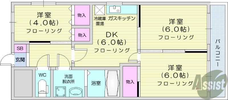マルモビル(3DK/4階)の間取り写真