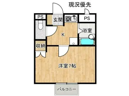 プリムヴェール(1K/2階)の間取り写真