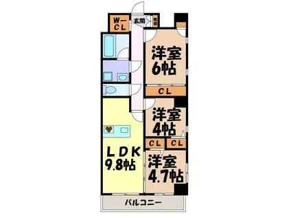 RECO東別院(3LDK/6階)の間取り写真