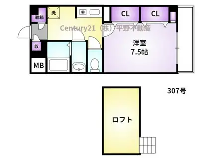 ハビタット351(1K/1階)の間取り写真