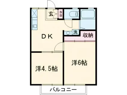 ユーハイツB(2DK/2階)の間取り写真