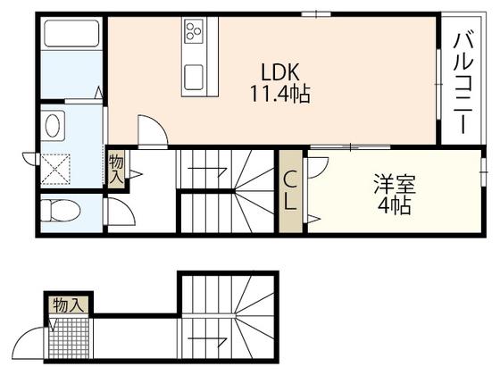 アール江波南(1LDK/2階)の間取り写真