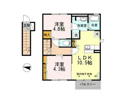 鹿野ヴィレッジ(2LDK/2階)の間取り写真