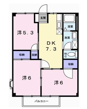 玲巧ハイツ2(3DK/2階)の間取り写真
