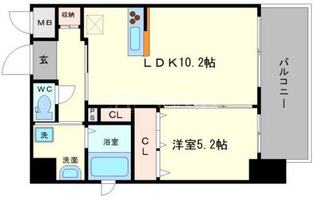 フェリーチェ難波(1LDK/6階)の間取り写真