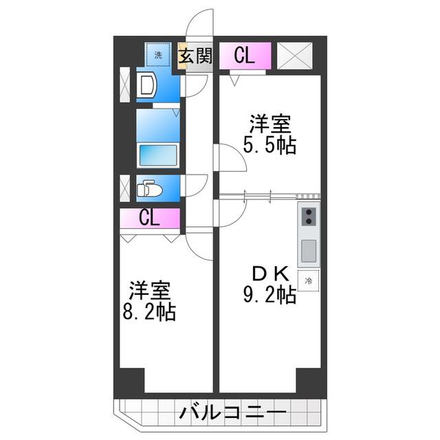 リアライズ今里南(2DK/7階)の間取り写真