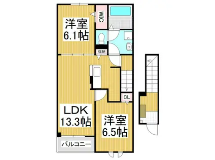 フィールドヒル 塩尻II(2LDK/2階)の間取り写真