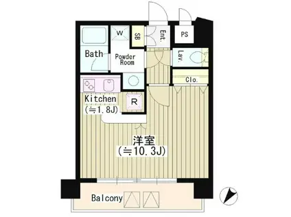 サン恵比寿(1K/5階)の間取り写真