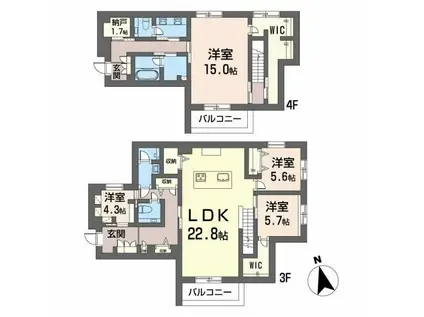 ワイエア平尾浄水(4LDK/3階)の間取り写真