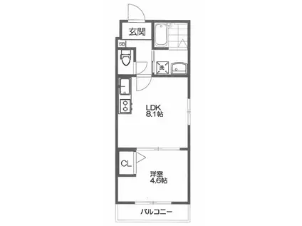 サクシード伏見京橋セカンド(1LDK/2階)の間取り写真