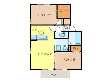 ディライトB(2LDK/1階)の間取り写真