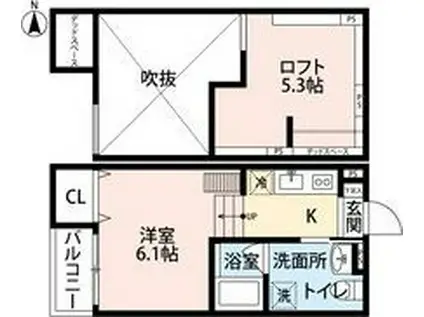 Y&Mアルタイル花園本町ワイアンドエムアルタ(ワンルーム/2階)の間取り写真