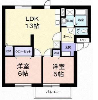 ニューエルディム横山 B(2LDK/1階)の間取り写真