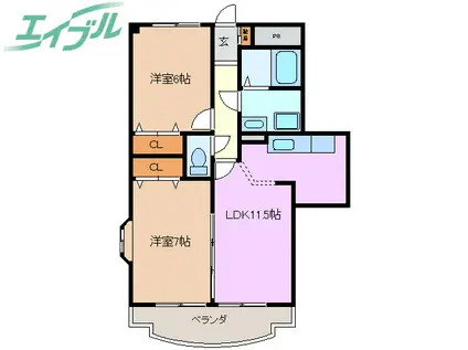 エスポワールII(2LDK/3階)の間取り写真