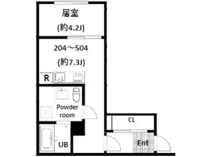 ルーナクレシェンテカワサキ(1DK/3階)の間取り写真