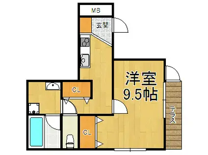 CLAIR逆瀬川(1K/1階)の間取り写真