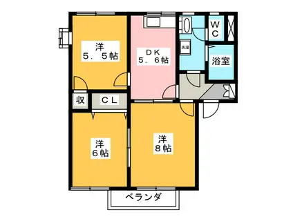 フレグランス桃Ⅰ(3K/2階)の間取り写真