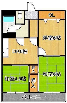 ベルガ本城(3DK/4階)の間取り写真