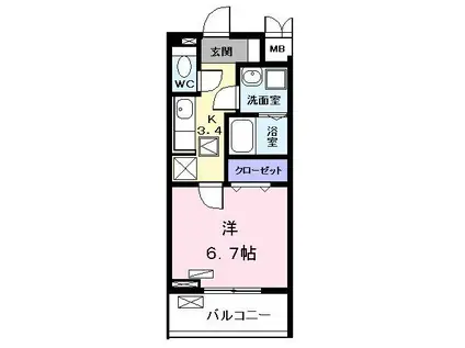 コンフォート・テラス (1K/1階)の間取り写真