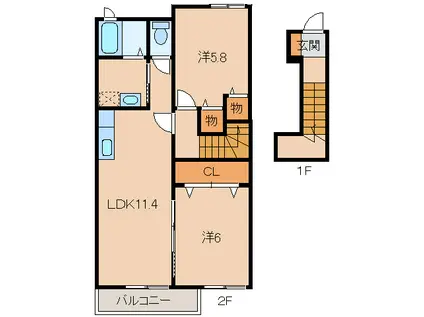 コモド ヴィラ I(2LDK/2階)の間取り写真
