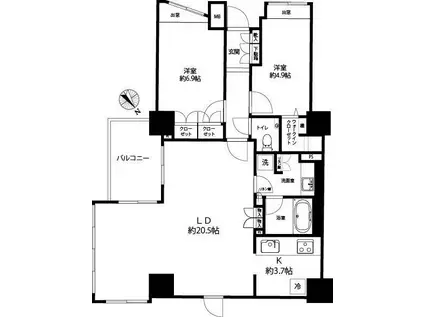グローリオ蘆花公園テラス棟(2LDK/7階)の間取り写真