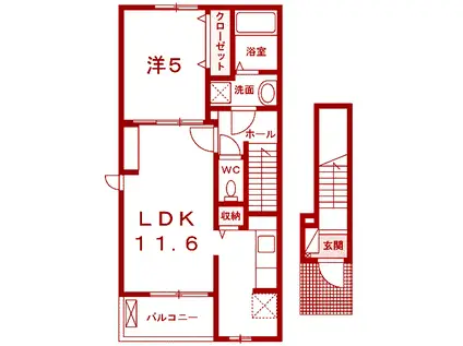 クラージュ(1LDK/2階)の間取り写真