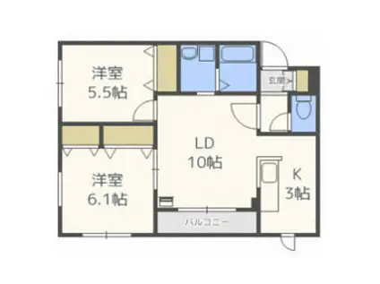 アルヴィータ発寒(2LDK/3階)の間取り写真