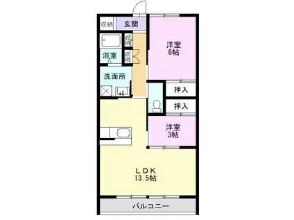 ドミール中津川(2LDK/1階)の間取り写真