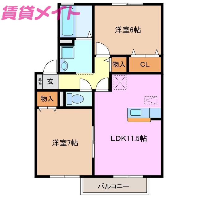 リュミエール(2LDK/1階)の間取り写真