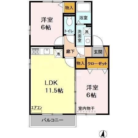 アンオークA・B(2LDK/2階)の間取り写真