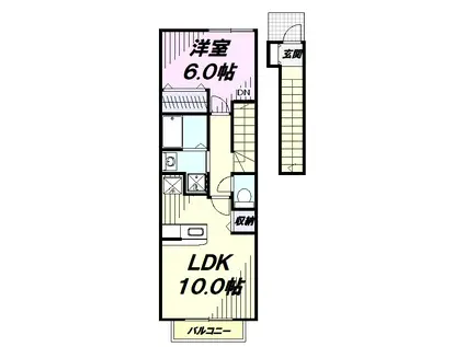アクティブI(1LDK/2階)の間取り写真