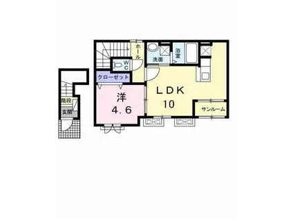 フォルテシア ガーデン(1LDK/2階)の間取り写真
