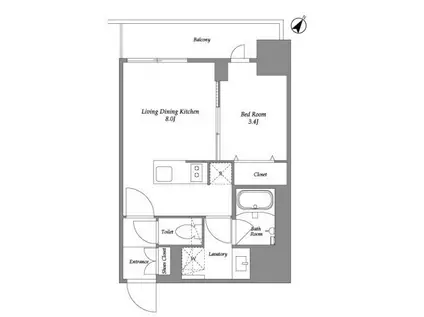 オープンブルーム伊勢佐木町(1LDK/2階)の間取り写真