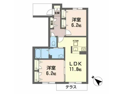 シャーメゾン エンジェルB棟(2LDK/1階)の間取り写真