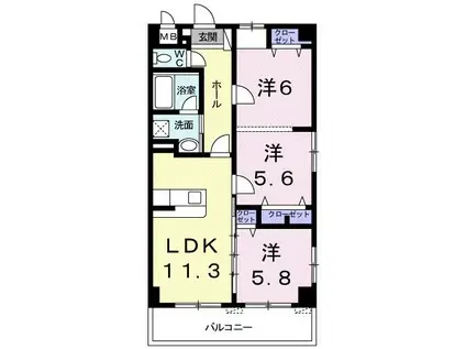 ウェルベル ミズキ(3LDK/1階)の間取り写真