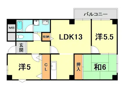 カルム湊川(3LDK/6階)の間取り写真